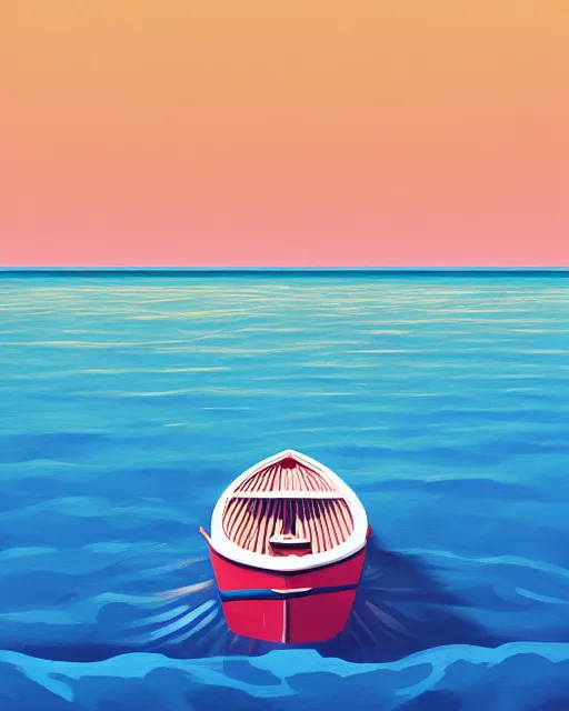 Prompt: a painting of a boat in a body of water, computer graphics by andre pijet, behance contest winner, pop surrealism, 2 d game art, digital illustration, outrun