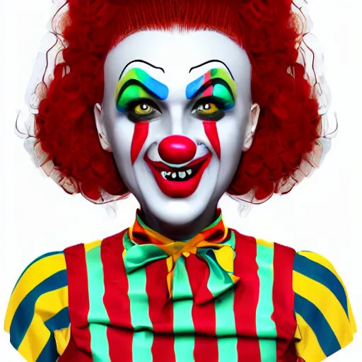 Image similar to female clown girl clowngirl. in the style of. highly realistic