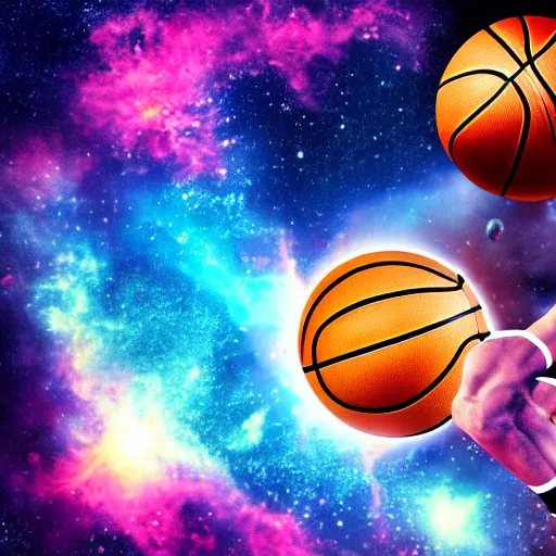 Image similar to a player dunking a basketball depicted as an explosion of a nebula