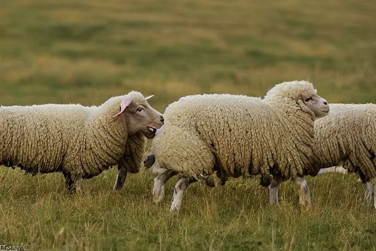 Image similar to sheep eating a wolf, national geographics, golden hour, beautiful, 6 0 0 mm