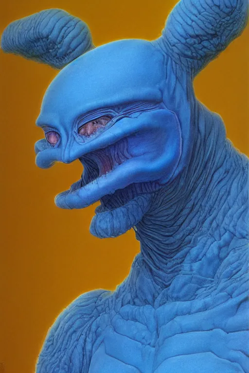 Prompt: fuzzy blue alien, portrait by wayne barlowe