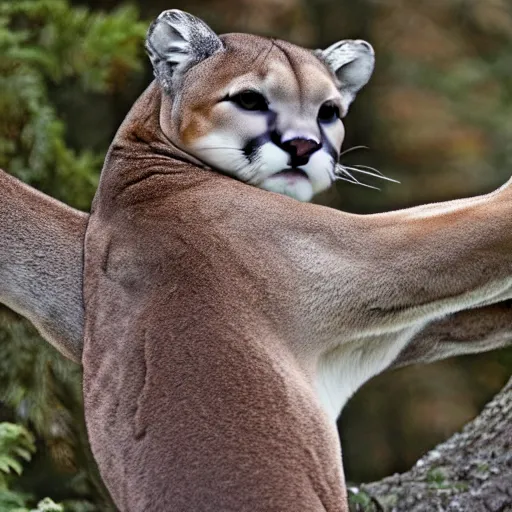 Prompt: looking up at a tall cougar