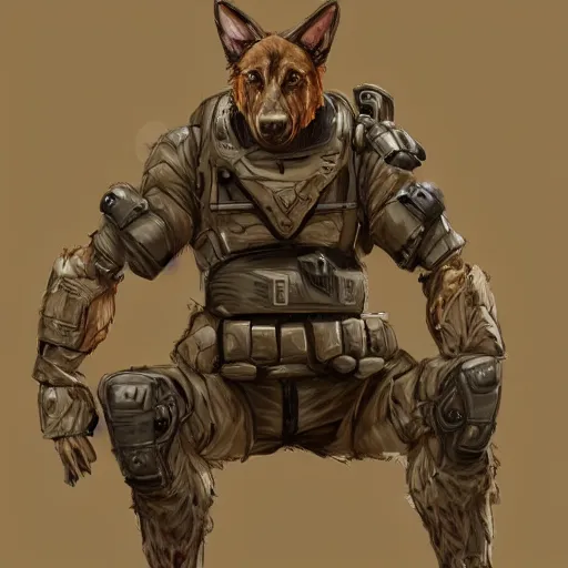 Image similar to a wounded humanoid german shepherd beast - man in military style, sitting on the bed, highly detailed portrait, digital painting, artstation, concept art, smooth, sharp foccus ilustration, artstation