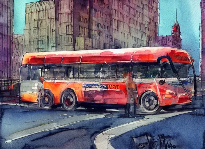 Image similar to concept art of a urban bus, pinterest, artstation trending, behance, watercolor, by coby whitmore, silver, laser light,