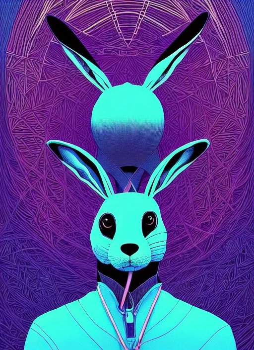 Prompt: symmetry!! stunning portrait of frank the bunny from donnie darko, blues, purples, blacks, by victo ngai, kilian eng vibrant colors, dynamic lighting, digital art, winning award masterpiece, fantastically beautiful, illustration, aestheticly inspired by beksinski and dan mumford, upscale with simon stalenhag work, artstation, 8 k