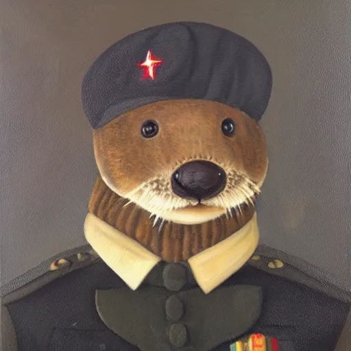 Prompt: oil painting of an anthropomorphic otter in military uniform