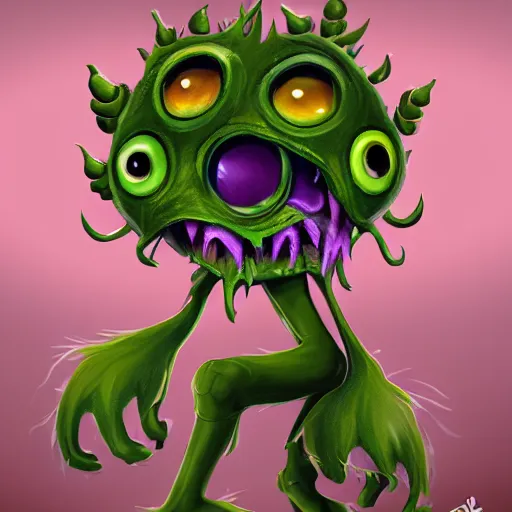 Image similar to cute furry anthropormorphic unusual alien flower monster with big eyes and leafy arms and legs character concept detailed painting 4 k