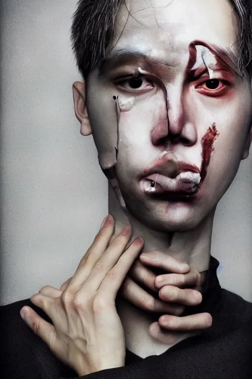 Image similar to 😫😭😫😭 by joongwon charles jeong, tjalf sparnaay, gottfried helnwein, roberto bernardi, emanuele dascanio, robin eley, eloy morales, diego fazio, kyle lambert, ludwig effect