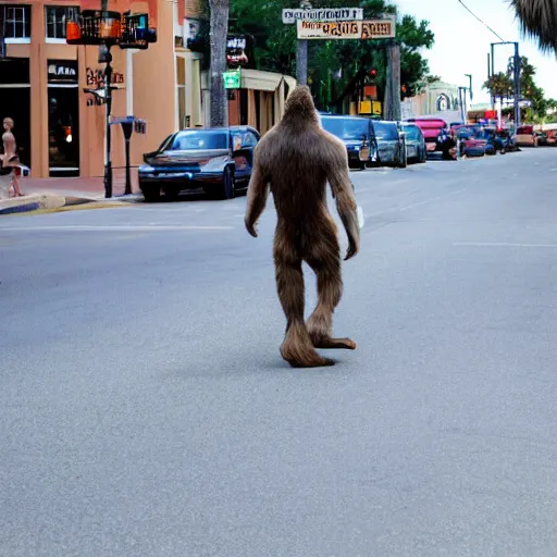 Image similar to bigfoot walking down the street in downtown Pensacola Florida