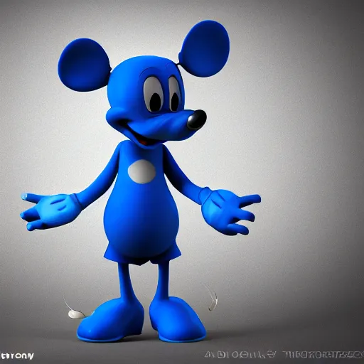 Image similar to a blue furry mickey rat with triangle ears and back gloves, high quality 3 d render trending in art station