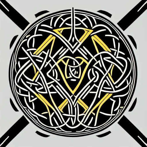 Prompt: a circular vector tattoo design in an art deco style, and in a celtic knot style.