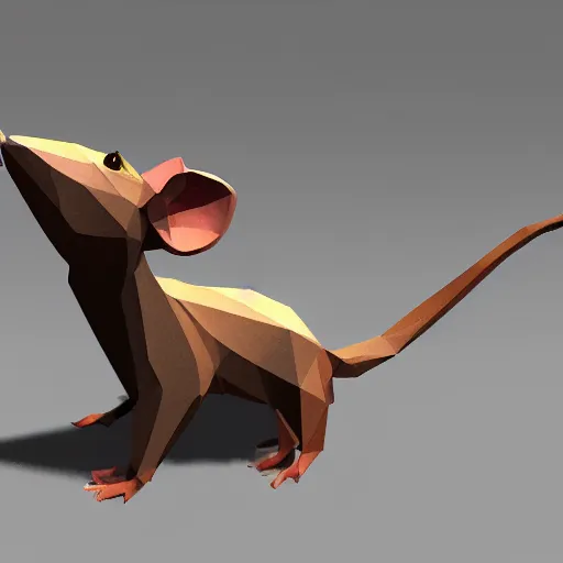 Image similar to low quality spinning rat, 3d low poly, captioned