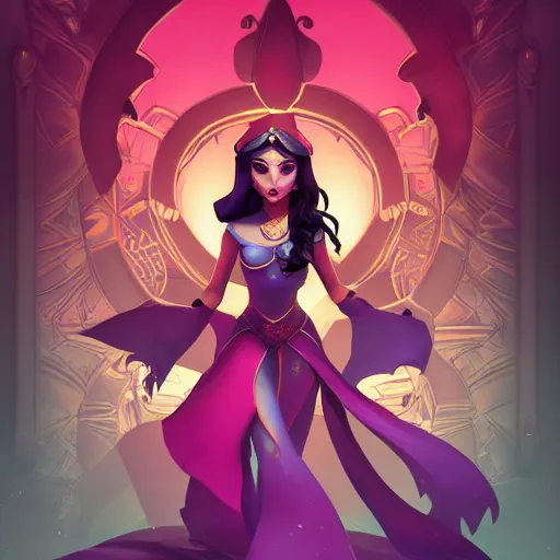 Image similar to princess jasmine, artstation hq, dark phantasy, stylized, symmetry, modeled lighting, detailed, expressive, created by hideo kajima