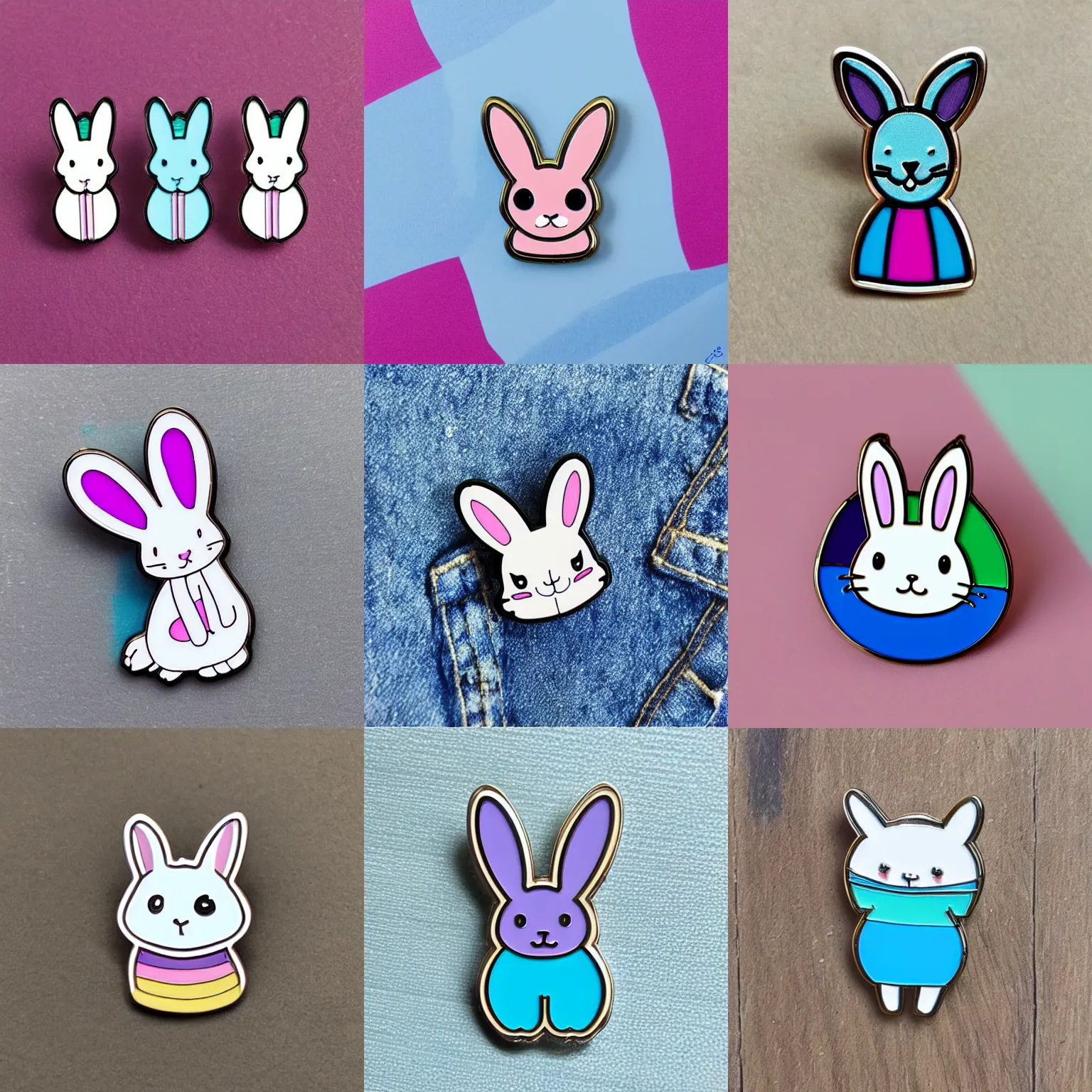 Prompt: “trans flag bunny rabbit cute enamel pin, colorful product image”