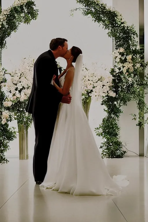 Prompt: beautiful wedding photography of mark zuckerburg getting married to elon musk, kissing, professional photo