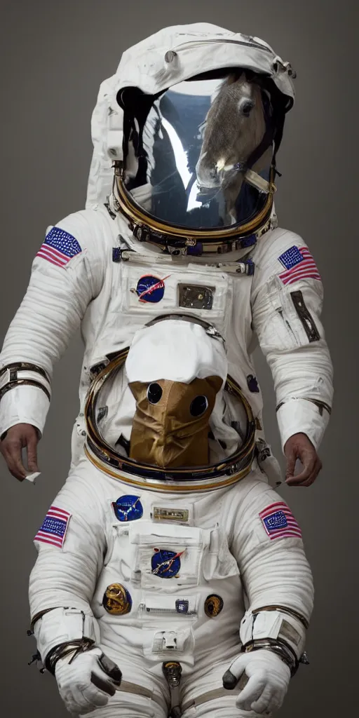 Image similar to astronaut wearing horse head mask