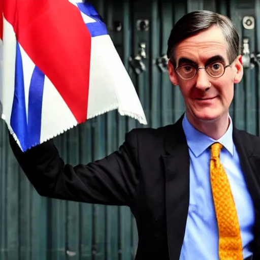 Image similar to Jacob Rees Mogg dressed as a kickboxing, fighting in thailand