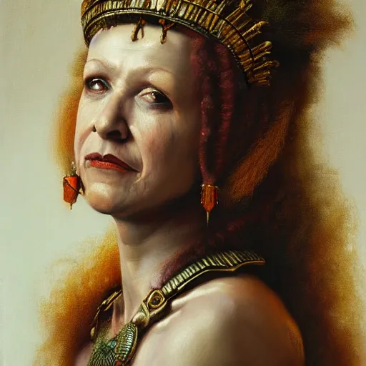 Image similar to the portrait of bonnie langford as an amazon warrior queen by roberto ferri, fantasy, witcher, very detailed oil painting, masterpiece, 8 k, full face