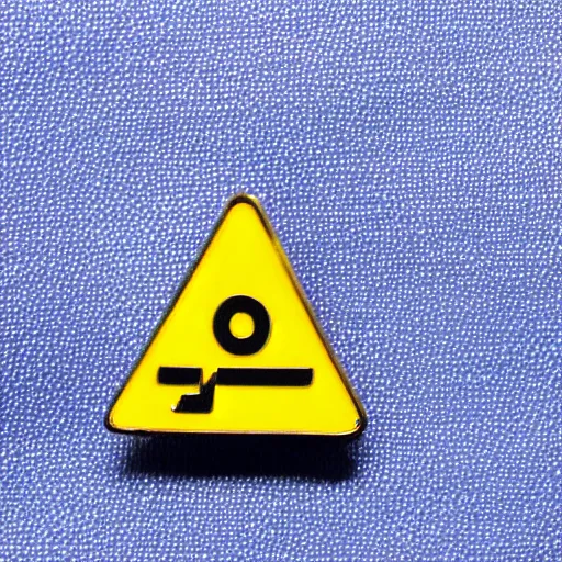 Image similar to a diamond enamel pin of a caution exclamation mark warning label, smooth curves