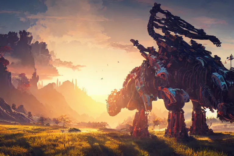 Image similar to sawtooth machine mecanical creature robot of horizon forbidden west horizon zero dawn radiating a glowing aura global illumination ray tracing hdr fanart arstation by ian pesty and alena aenami artworks in 4 k