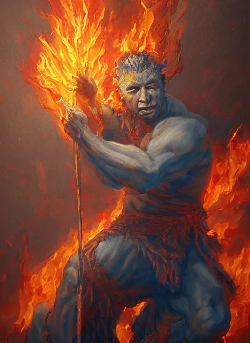 Image similar to the god of fire and brimstone. painting by caelan stokkermans and denys tsiperko