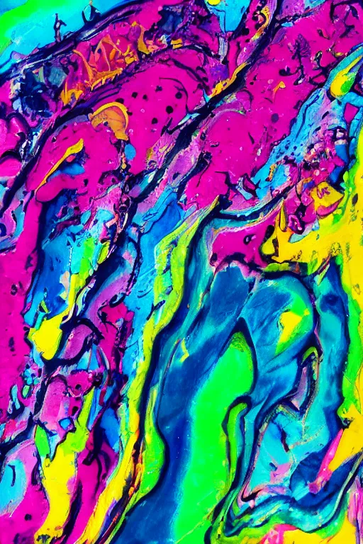 Image similar to acrylic paint pour, watercolor, marbling, graffiti, very detailed, large white border, 144x144 canvas, hd, high resolution print :1 Black, Magenta, Yellow and Cyan:1