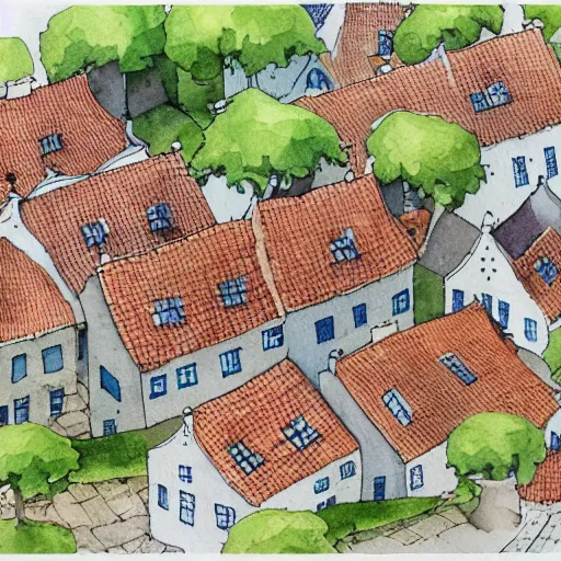 Image similar to a building in a typical dutch village. isometric aerial view. whimsical watercolor illustration by anton pieck. very detailed