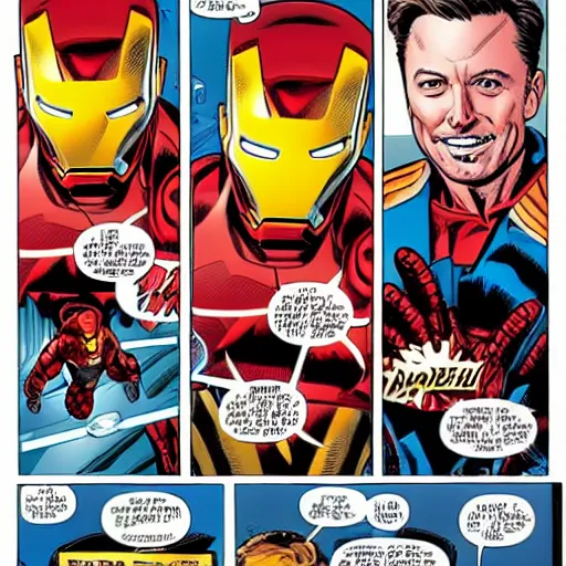 Image similar to Elon musk as iron man, marvel comics