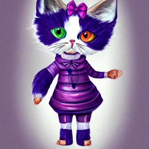 Image similar to graphic, hyperreal, portraiture illustration of a anthropomorphic ragdoll cat in different cool cosplay clothes, smiling, digital painting