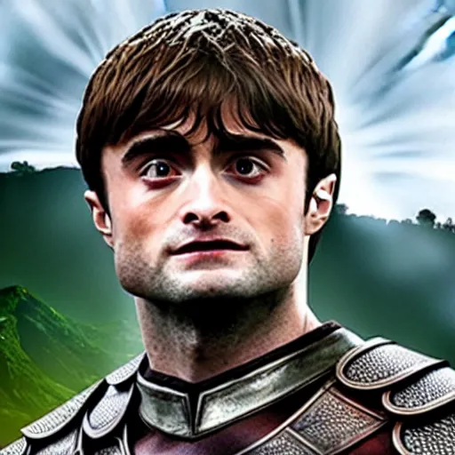 Prompt: Daniel Radcliffe as Geralt of Rivia