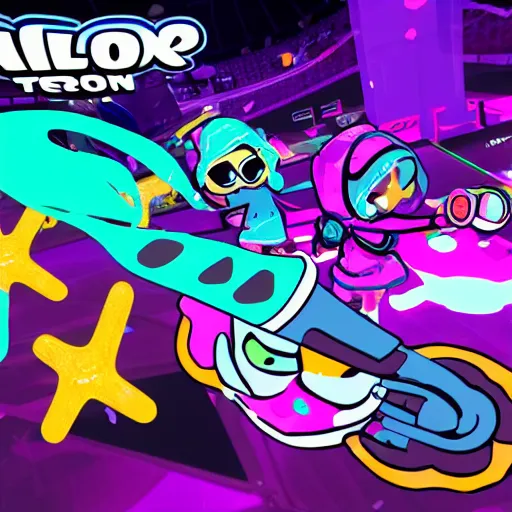 Image similar to Splatoon except it’s themed like Tron