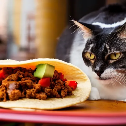 Prompt: a cat eating a taco