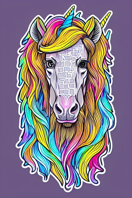 Prompt: A portrait of a hipster unicorn, sticker, highly detailed, colorful, illustration, smooth and clean vector curves, no jagged lines, vector art, smooth