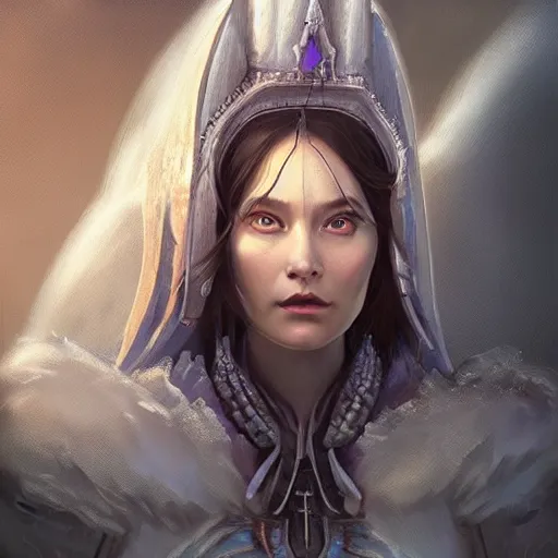 Prompt: a hyperrealistic fantasy illustration of a beautiful alien High-Priestess. Trending on ArtStation. In the style of Jason Chan, Tuomas Korpi and WLOP. Epic fantasy art. Middle Earth.