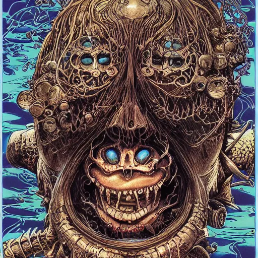 Image similar to portrait of crazy davy jones, symmetrical, by yoichi hatakenaka, masamune shirow, josan gonzales and dan mumford, ayami kojima, takato yamamoto, barclay shaw, karol bak, yukito kishiro