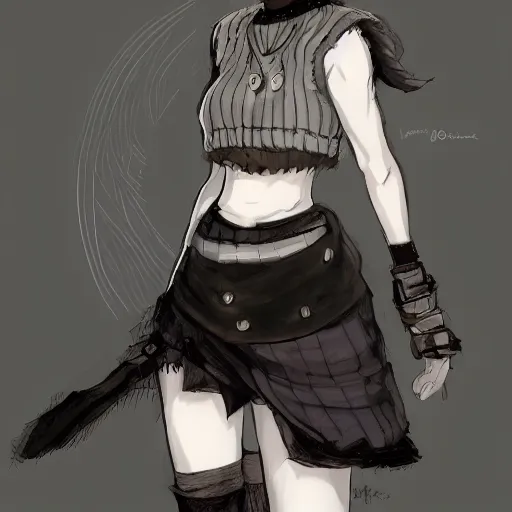 Prompt: a portrait of an anime girl with short black hair with a black tank top and a sweater wrapped around her waist, art made by Akihiko Yoshida in the style of Bravely Default II, highly detailed, trending on art station,