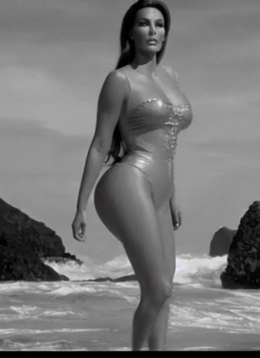 Image similar to film still of kim kardashian as ursula andress in dr. no