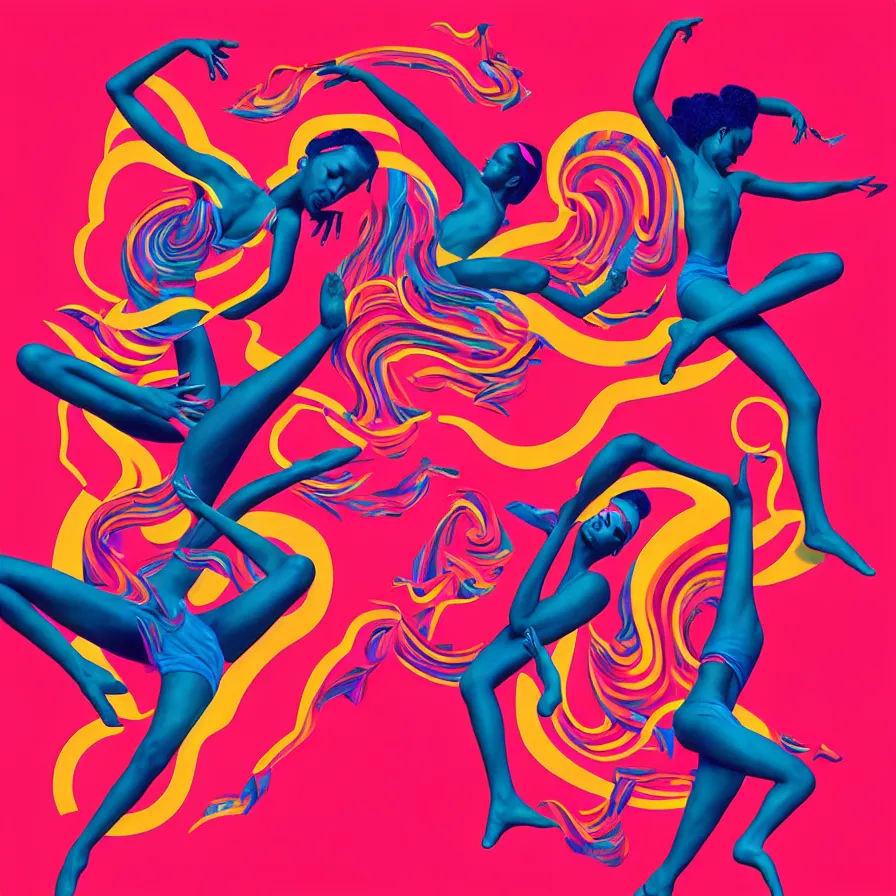 Image similar to album cover design depicting beautiful dancing women, by Jonathan Zawada, and tristan eaton, digital art