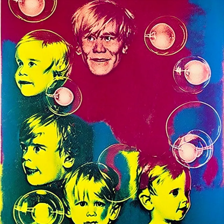 Prompt: ( ( ( ( ( a portrait of a robot family with soap bubbles, pop art ) ) ) ) ) by andy warhol and bill sienkiewicz!!!!!!!!!!!!!!!!!!!!!!!!!!!!!!