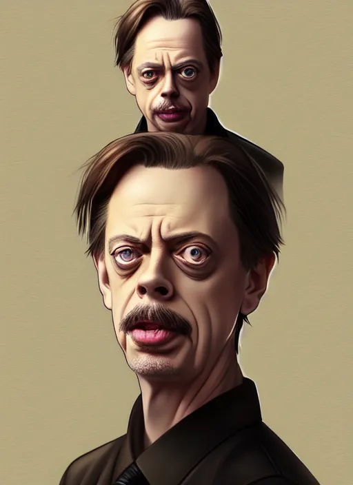 Image similar to a potrait of steve buscemi as an anime, fine, realistic, shaded, lighting, ilya, kuvshinov, katsuhiro, artgerm, jeremy, lipkin, michael, garmash, unreal, engine, 5, radiant, light, detailed, intricate, environment