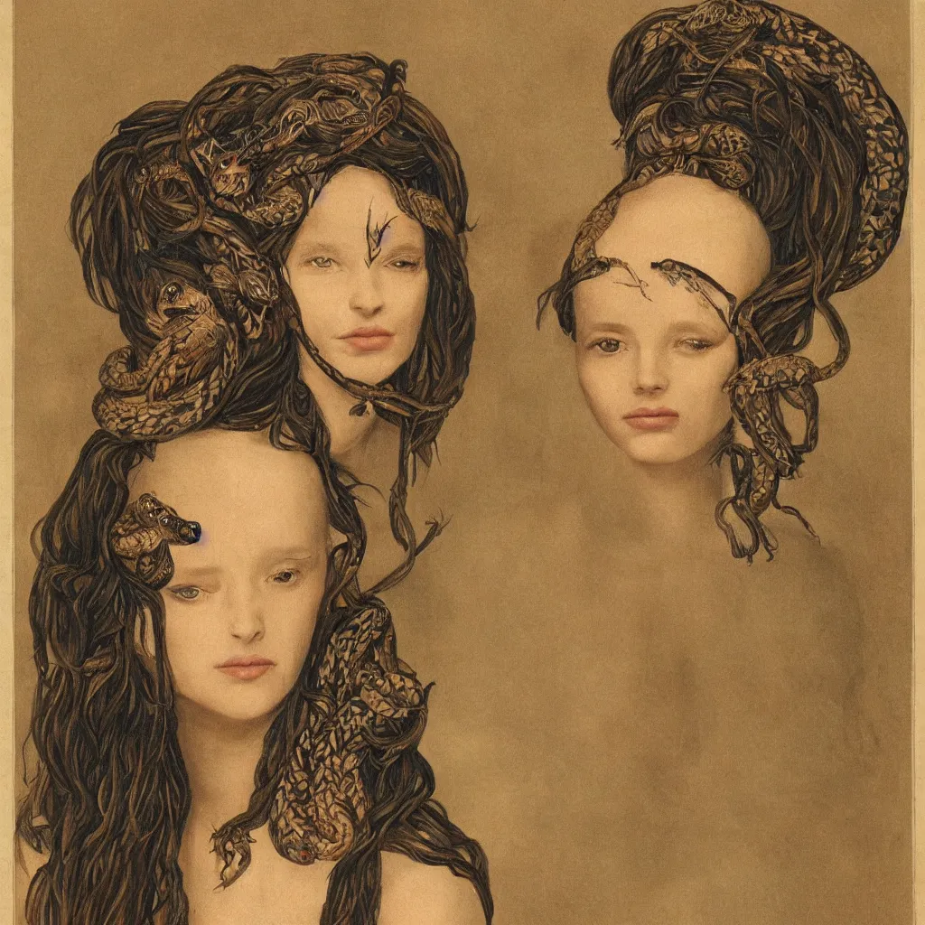 Image similar to Symmetrical portrait of a beautiful woman with snakes in her hair