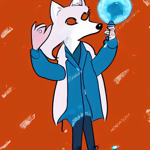 Prompt: stern looking fox scientist in a lab coat, casting a magic spell, digital art