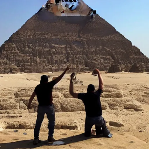 Image similar to gopniks vandalizing the pyramids