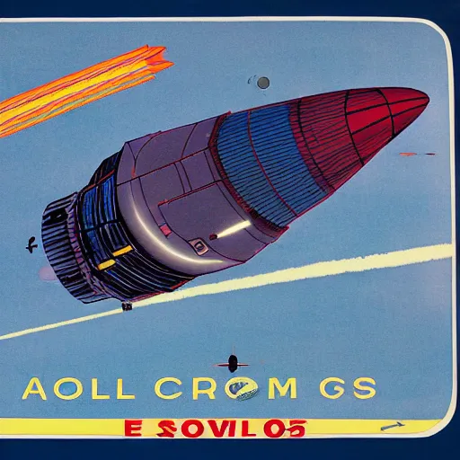 Image similar to apollo crew module entering earth's atmosphere, 1 9 7 0 s illustration, saturated colors