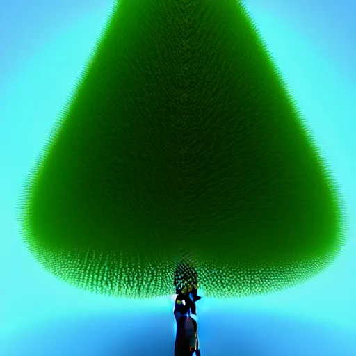 Image similar to a 3d low poly object of just a small green tree on the blue background