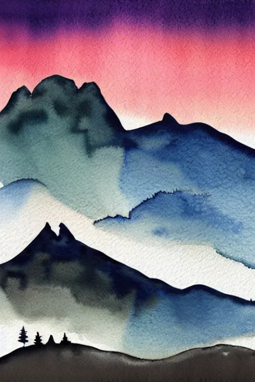 Prompt: minimalist watercolor art of switzerland mountains at sunset, illustration, vector art