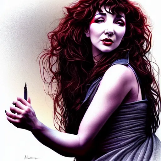 Prompt: richly detailed color illustration very beautiful kate bush illustrated by artgerm and mina petrovic and timothy kong and marina federovna. 3 - d shadowing, wuthering heights