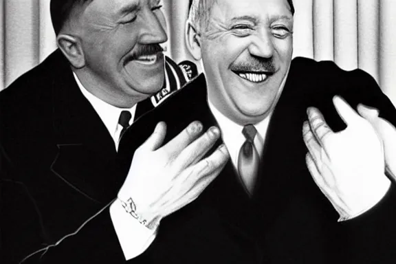 Image similar to “ very very intricate photorealistic photo of hitler and joe biden laughing together, detailed natural lighting, award - winning crisp details ”