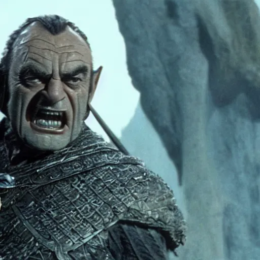 Prompt: an 8 k uhd photo of sean connery as an orc from the lord of the rings movie series