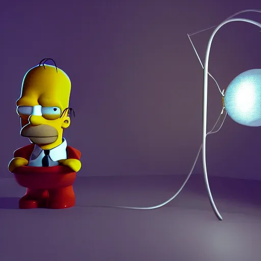 Image similar to homer simpson 3d render, studio lighting, bright volumetric lighting, raytrace, artstation